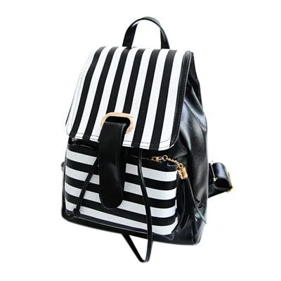 Backpack School Bags For Teenagers Girls PU Leather Korean style Travel Backpacks Satchel Tassels Stripe Rucksack