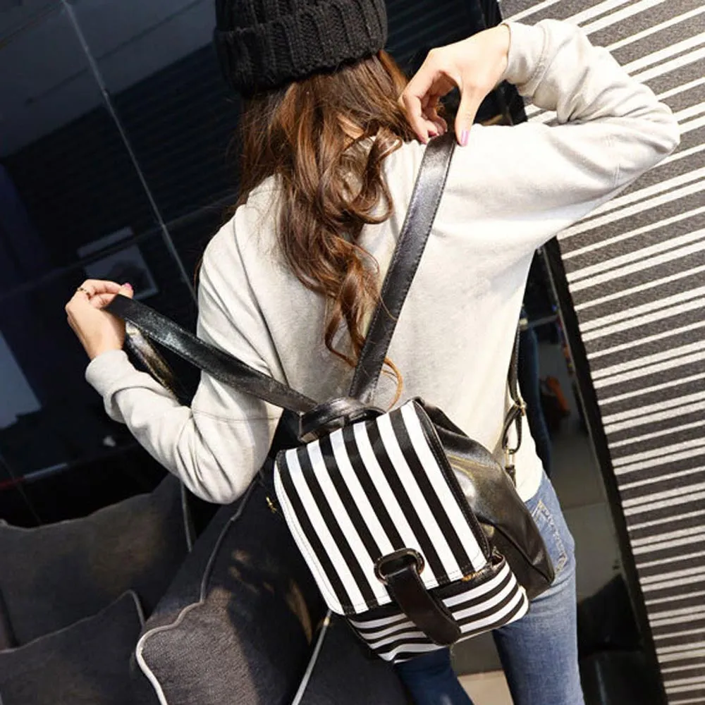 Backpack School Bags For Teenagers Girls PU Leather Korean style Travel Backpacks Satchel Tassels Stripe Rucksack