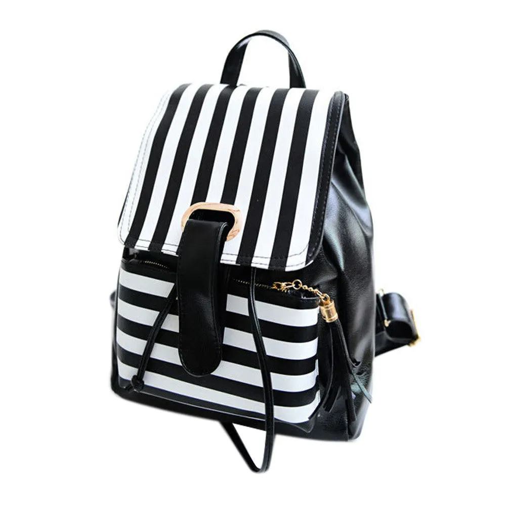 Backpack School Bags For Teenagers Girls PU Leather Korean style Travel Backpacks Satchel Tassels Stripe Rucksack