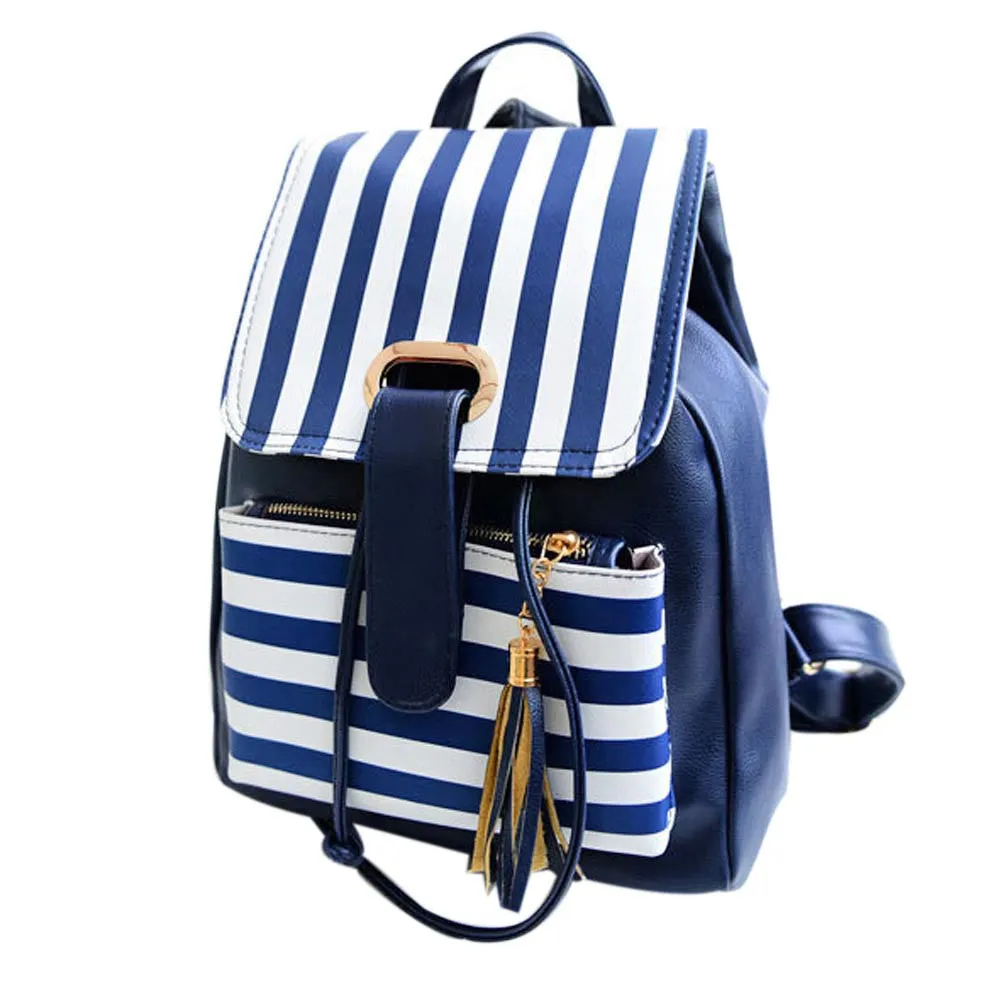 Backpack School Bags For Teenagers Girls PU Leather Korean style Travel Backpacks Satchel Tassels Stripe Rucksack